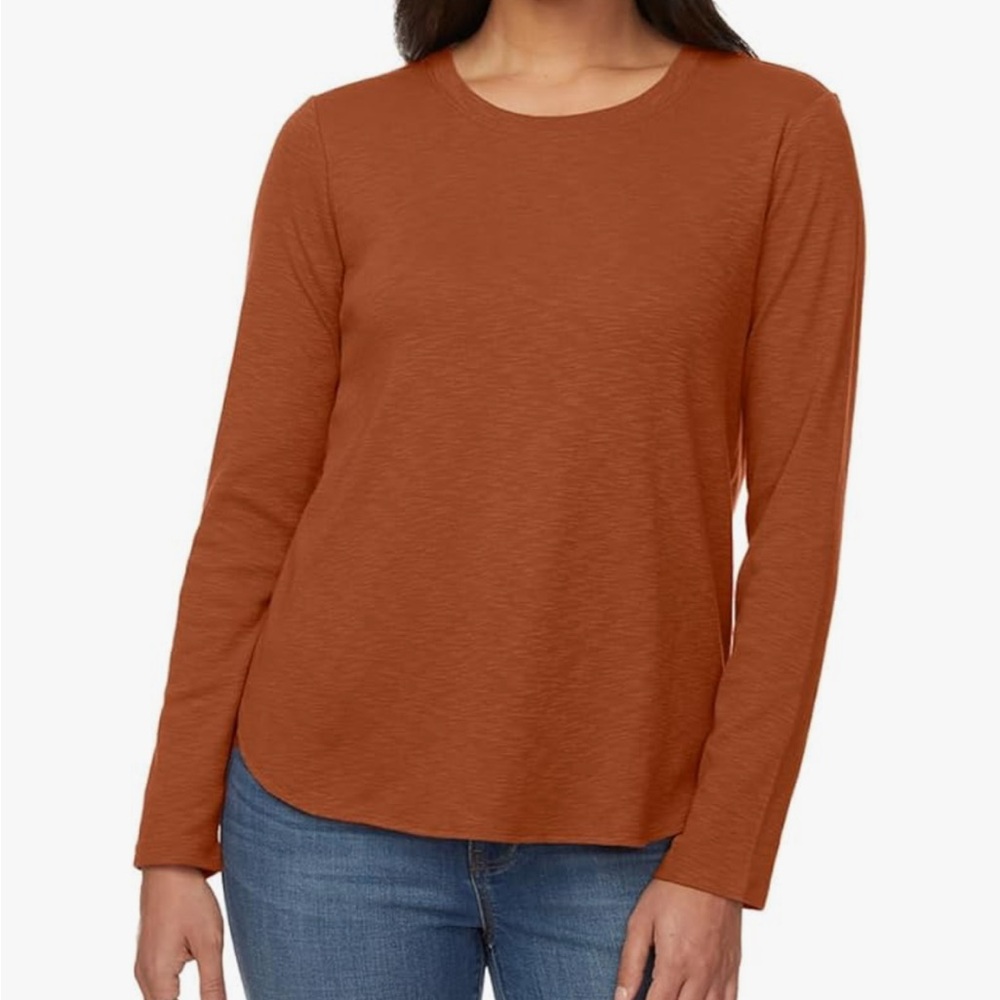 Kirkland Signature Women's Long Sleeve Slub Tee Shirt in Rust Orange